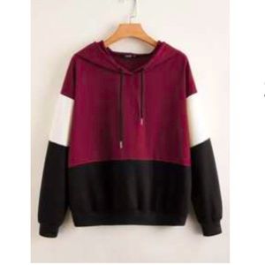 SHEIN Plus Color Block Drawstring Hoodie